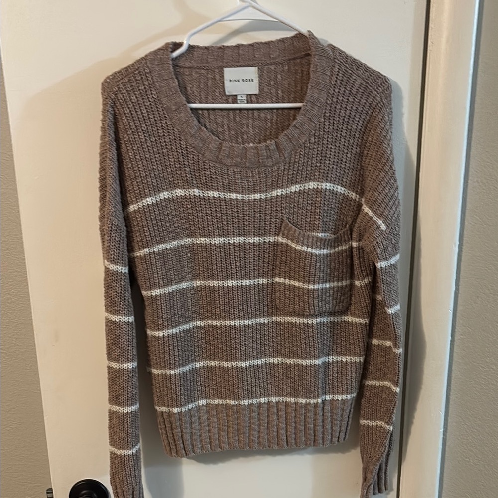 Pink Rose Women's Mauve and White Striped Cropped Sweater